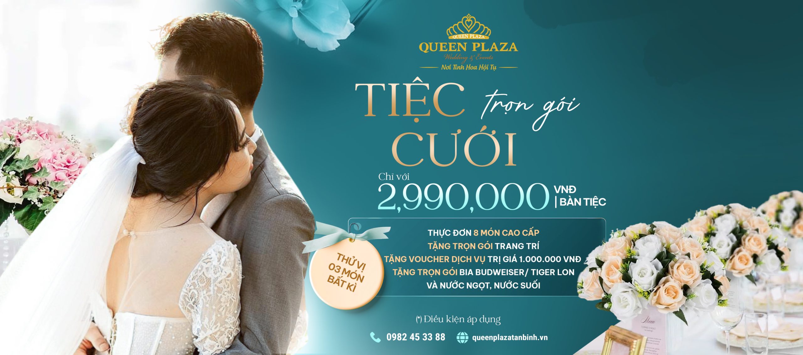 CƯỚI TRỌN GÓI 2990K/BÀN TẠI QUEEN PLAZA TÂN BÌNH