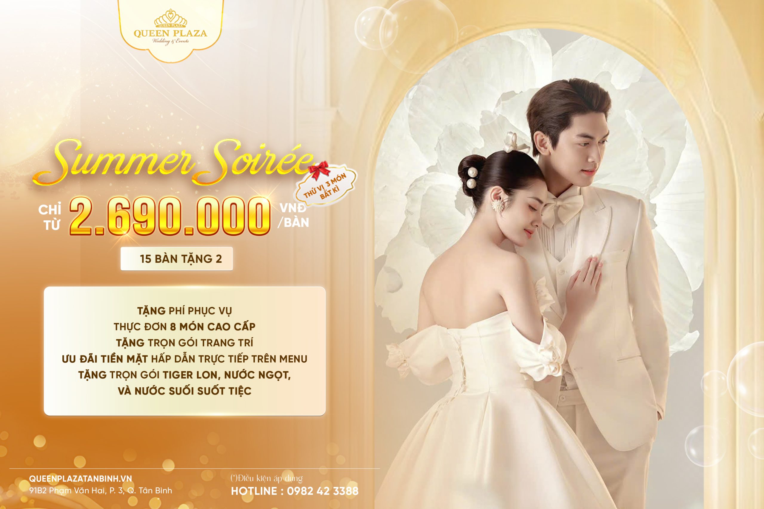 Summer Soirée – Tiệc Cưới Trọn Gói Tại Queen Plaza Tân Bình