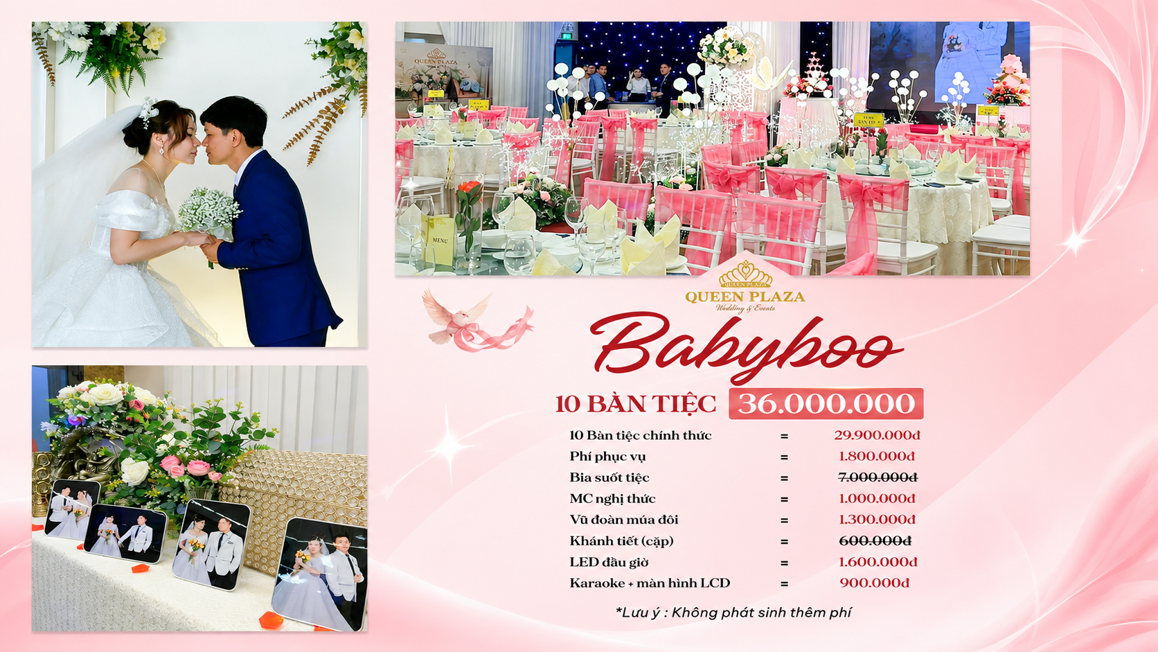 Babyboo: tiệc cưới ấm cúng 10 bàn trọn gói 36.000.000đ