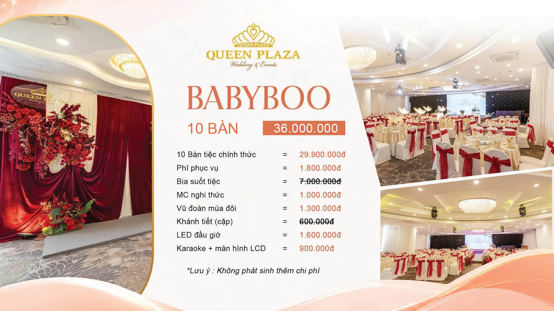 Babyboo: tiệc cưới ấm cúng 10 bàn trọn gói 36.000.000đ