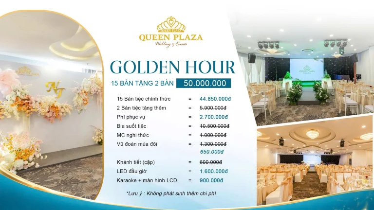 Golden Hour: tiệc cưới 15 bàn trọn gói 50.000.000đ, tặng 2 bàn