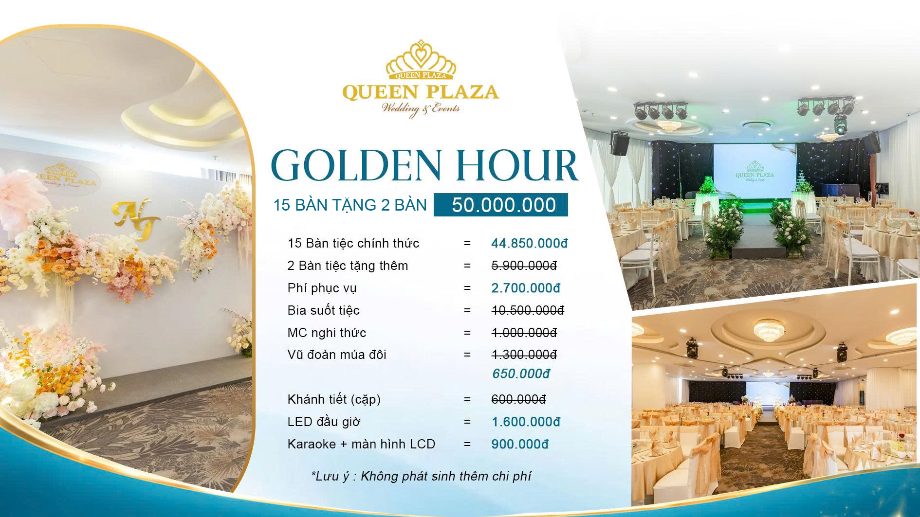 Golden Hour: tiệc cưới 15 bàn trọn gói 50.000.000đ, tặng 2 bàn