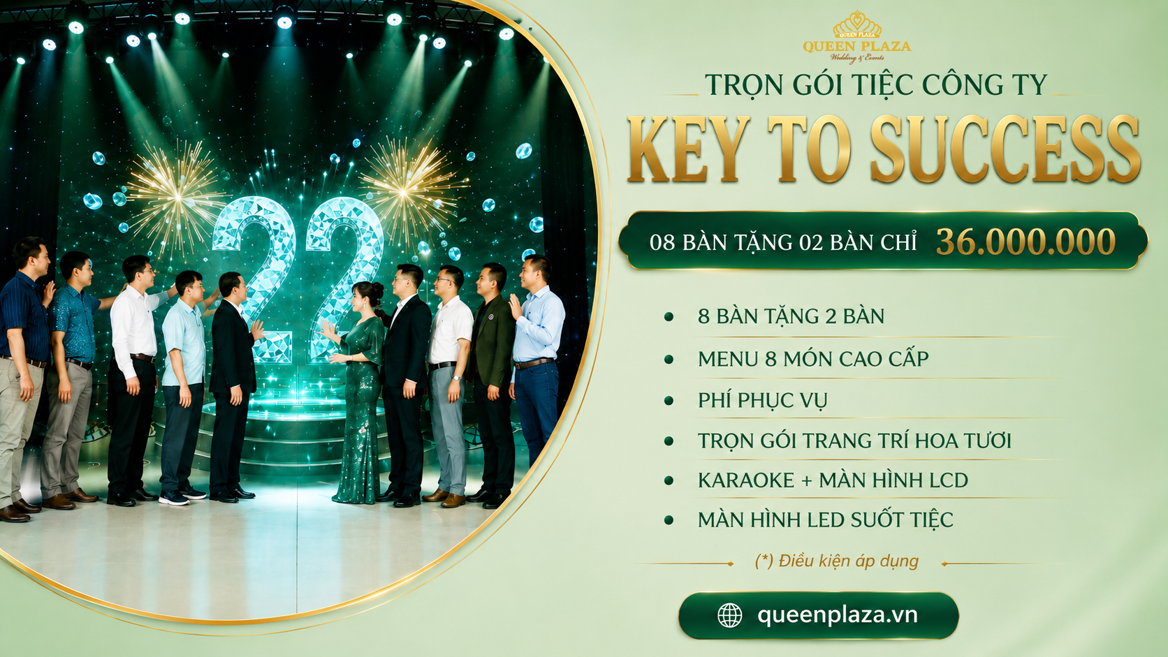 Key To Success: tiệc công ty 8 bàn trọn gói 36.000.000đ, tặng 2 bàn