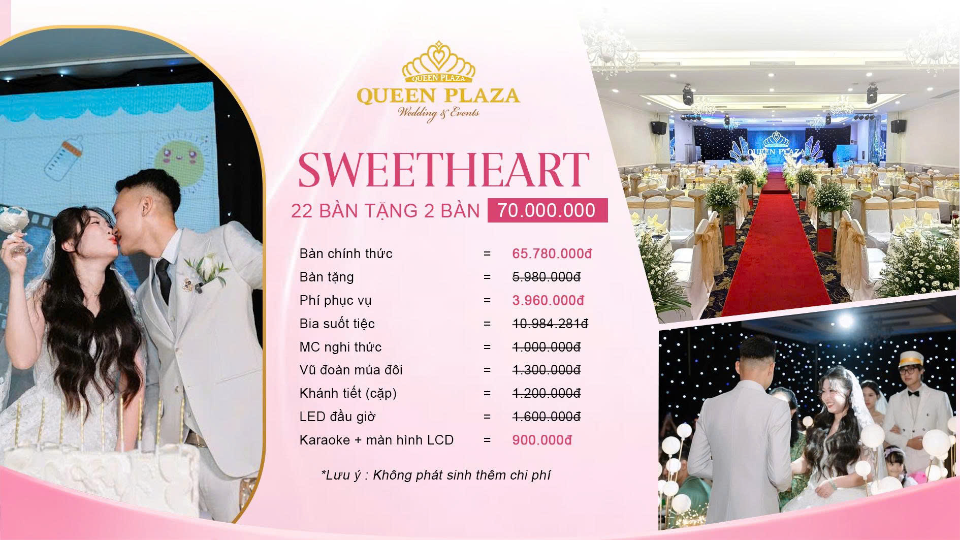Sweetheart: tiệc cưới 22 bàn 70.000.000đ, tặng 2 bàn thức ăn